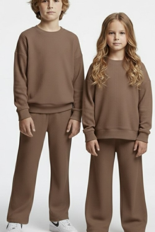 ÇOCUK FİTİLLİ KADİFE RAHAT TAKIM Kahverengi