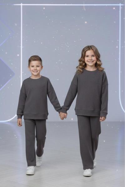 ÇOCUK FİTİLLİ KADİFE RAHAT TAKIM Füme