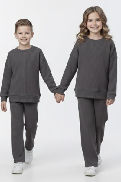 ÇOCUK FİTİLLİ KADİFE RAHAT TAKIM Füme