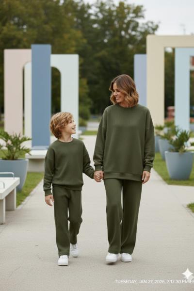 ÇOCUK FİTİLLİ KADİFE RAHAT TAKIM Haki