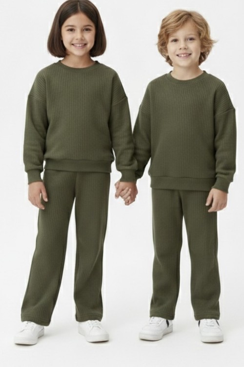 ÇOCUK FİTİLLİ KADİFE RAHAT TAKIM Haki