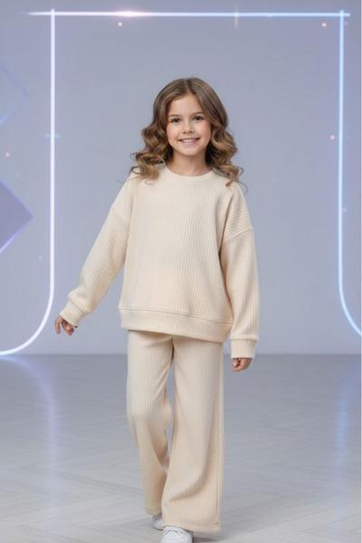 ÇOCUK FİTİLLİ KADİFE RAHAT TAKIM Krem