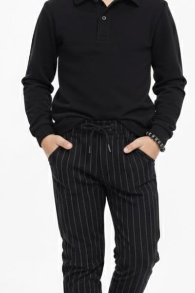 BAYRAMLIK İMAJ ALT ÇİZGİLİ TARZ ERKEK TAKIM Siyah