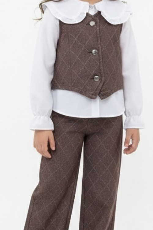 BAYRAMLIK 3 LÜ YELEKLİ TAŞLI BAKLAVA DESEN KOT TAKIM  Kahverengi