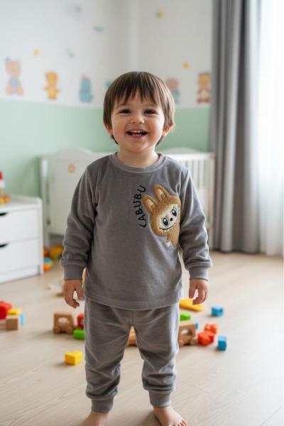 LABUBU DETAYLI UNİSEX BEBEK TAKIM Gri