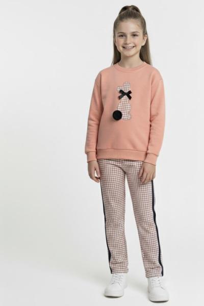 MEVSİMLİK RENKLİ  ÜST PONPON TAVŞANLI ALT KARELİ YANLAR ŞERİTLİ TAKIM Somon