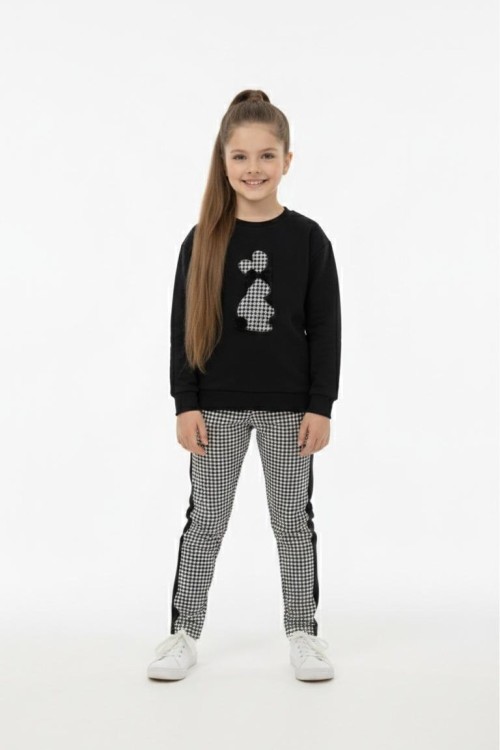 MEVSİMLİK RENKLİ  ÜST PONPON TAVŞANLI ALT KARELİ YANLAR ŞERİTLİ TAKIM Siyah