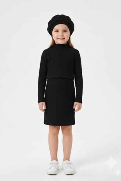 3 LÜ ŞAPKALI FİTİLLİ ELBİSE  Siyah