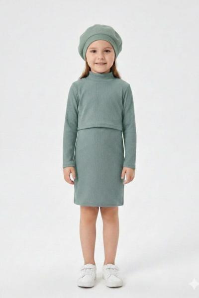 3 LÜ ŞAPKALI FİTİLLİ ELBİSE  Yeşil