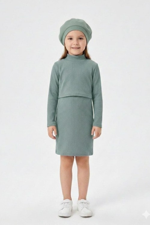 3 LÜ ŞAPKALI FİTİLLİ ELBİSE  Yeşil