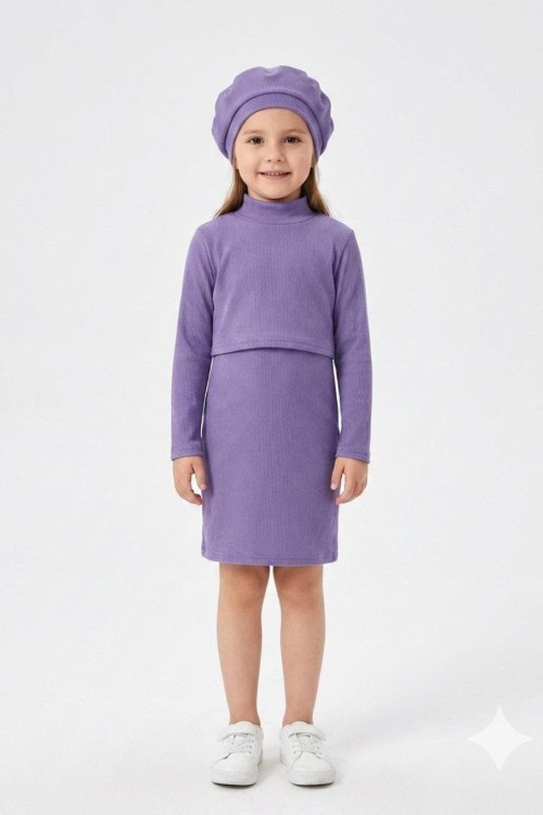 3 LÜ ŞAPKALI FİTİLLİ ELBİSE  Lila