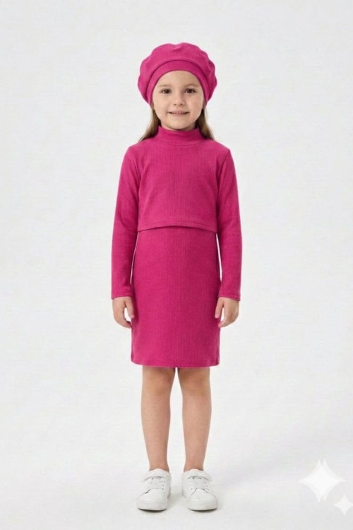 3 LÜ ŞAPKALI FİTİLLİ ELBİSE  Fuşya