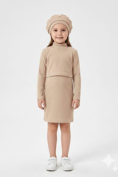 3 LÜ ŞAPKALI FİTİLLİ ELBİSE  Krem