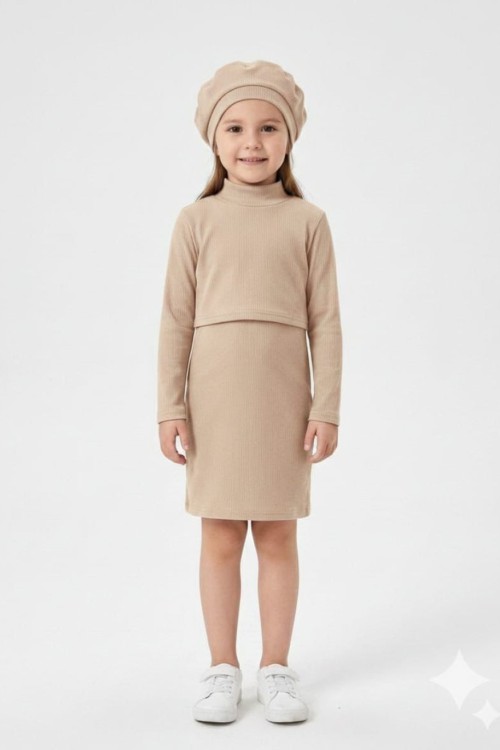 3 LÜ ŞAPKALI FİTİLLİ ELBİSE  Krem