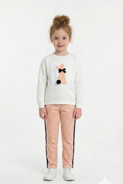 MEVSİMLİK BEYAZ PONPON TAVŞANLI ALT KARELİ YANLAR ŞERİTLİ TAKIM Somon