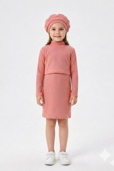 3 LÜ ŞAPKALI FİTİLLİ ELBİSE  Somon