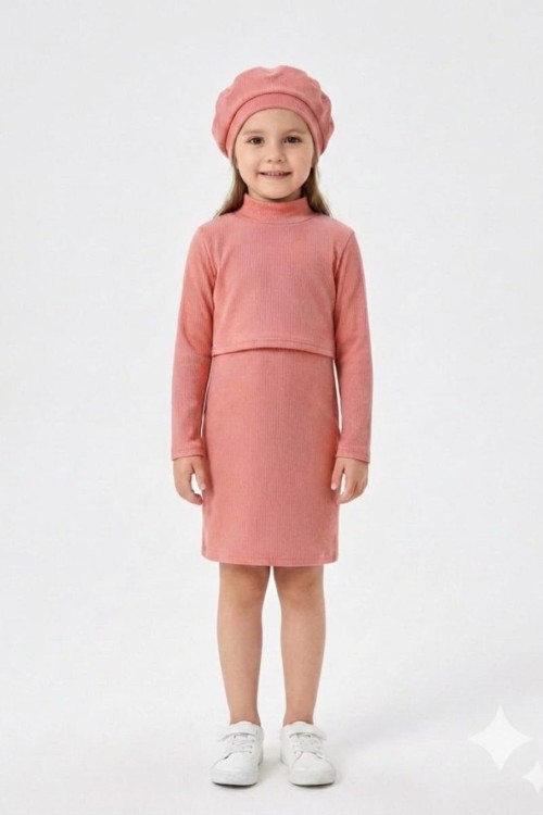 3 LÜ ŞAPKALI FİTİLLİ ELBİSE  Somon