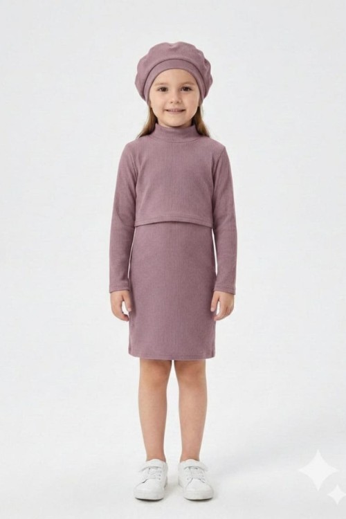 3 LÜ ŞAPKALI FİTİLLİ ELBİSE  Mürdüm