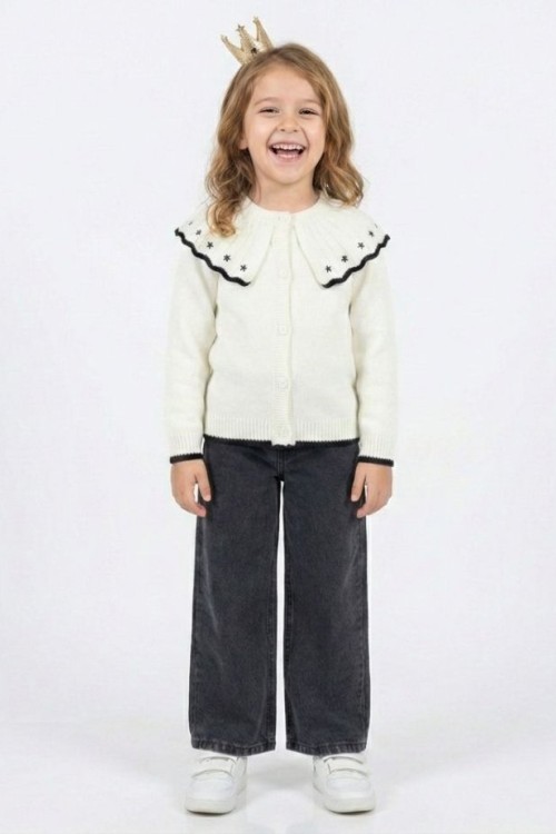 BAYRAMLIK YAKASI NAKIŞLI ÜST TRİKO KOT TAKIM Siyah