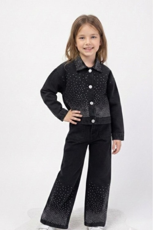 BAYRAMLIK HER YERİ TAŞ İŞLEMELİ KOT TAKIM Siyah