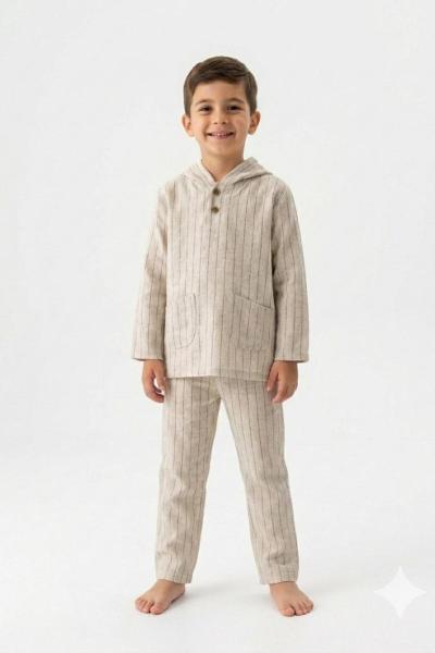 YARIM DÜĞMELİ CEPLİ KAPŞONLU ÇİZGİLİ TAKIM  Siyah