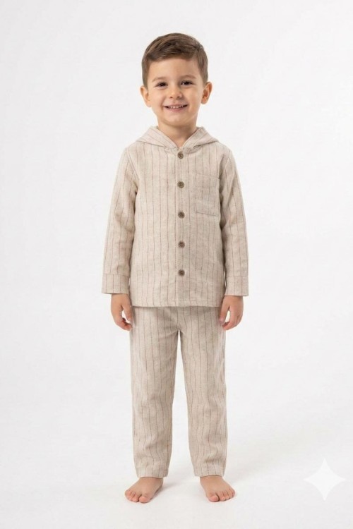 TAM DÜĞMELİ KAPŞONLU ÇİZGİLİ TAKIM  Kırmızı