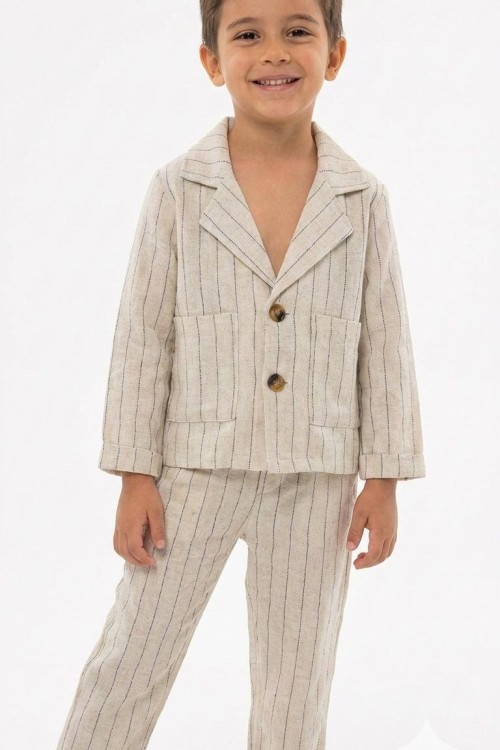 YAKALI TAM DÜĞMELİ CEPLİ ÇİZGİLİ TAKIM Siyah