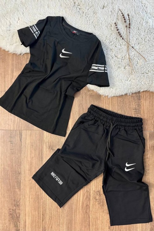 ORTASI İKİLİ NİKE KOLLARI BASKILI KAPRİSİ NİKE AİR BASKILI TAKIM Siyah