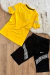 YAN TARAFI TEK NİKE KOLLARI BASKILI KAPRİ TAKIM  Sarı