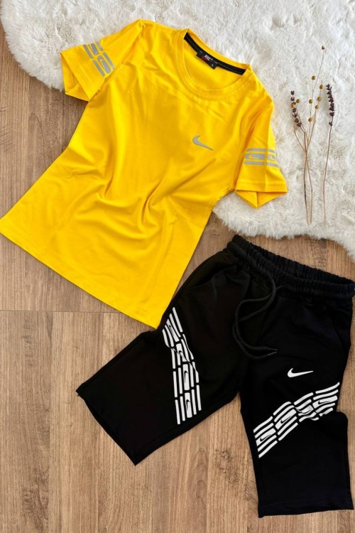 YAN TARAFI TEK NİKE KOLLARI BASKILI KAPRİ TAKIM  Sarı