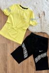 YAN TARAFI TEK NİKE KOLLARI BASKILI KAPRİ TAKIM  Altın Sarısı
