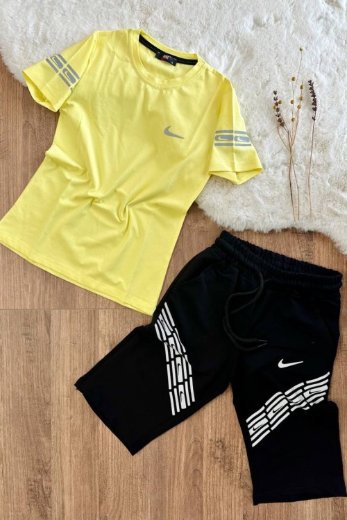 YAN TARAFI TEK NİKE KOLLARI BASKILI KAPRİ TAKIM  Altın Sarısı