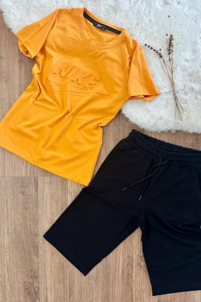 KABARTMALI NİKE YAZILI KISAKOL KAPRİ TAKIM  Turuncu