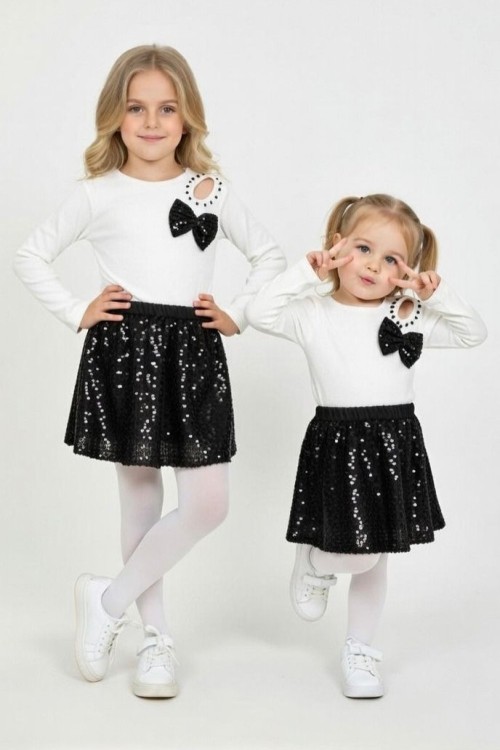 OMUZ DETAYLI FİYOKLU PAYET ETEKLİ TAKIM  Siyah