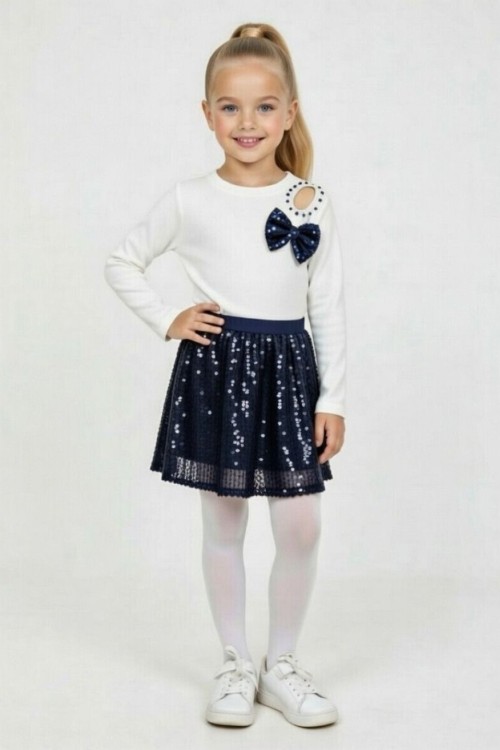 OMUZ DETAYLI FİYOKLU PAYET ETEKLİ TAKIM  Lacivert