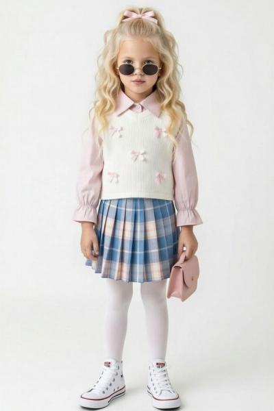 EKOSE ETEKLİ FİYONKLU SÜVETERLİ 3 LÜ TAKIM Mavi Pembe