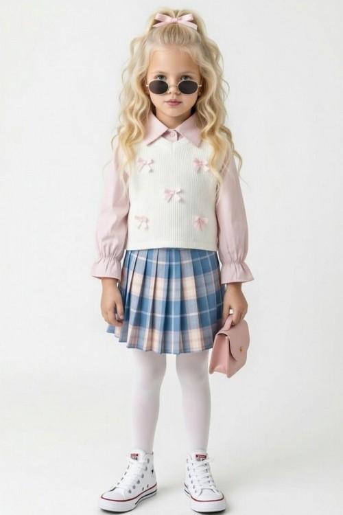 EKOSE ETEKLİ FİYONKLU SÜVETERLİ 3 LÜ TAKIM Mavi Pembe