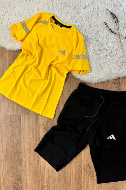 PORSCHE ADİDAS YAZILI KAPRİLİ TAKIM  Sarı
