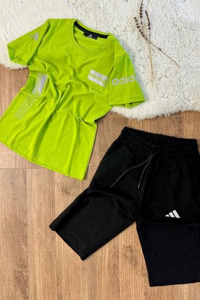 KUTULU ADİDAS YAZILI KOLU BÜYÜK ADİDAS KAPRİ TAKIM  Fıstık Yeşili