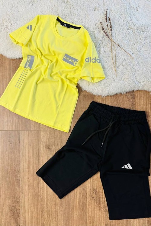 KUTULU ADİDAS YAZILI KOLU BÜYÜK ADİDAS KAPRİ TAKIM  Sarı