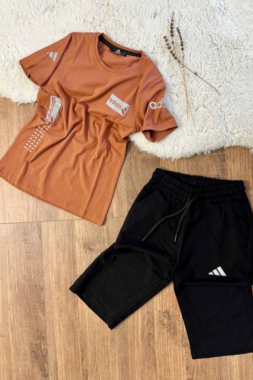 KUTULU ADİDAS YAZILI KOLU BÜYÜK ADİDAS KAPRİ TAKIM  Kahverengi