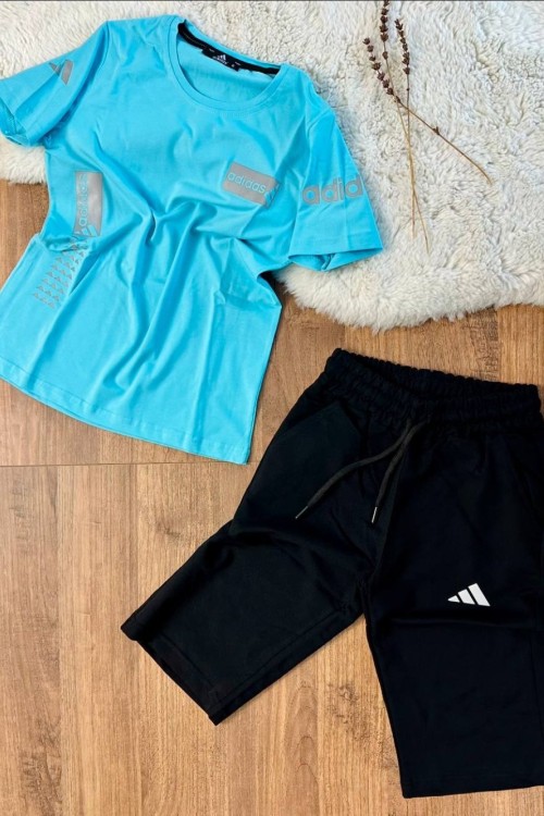 KUTULU ADİDAS YAZILI KOLU BÜYÜK ADİDAS KAPRİ TAKIM  Bebe Mavisi