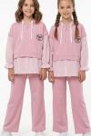 KAPŞONLU YARIM FERMURLI GÖMLEK DETAYLI KIZ TAKIM  Pembe