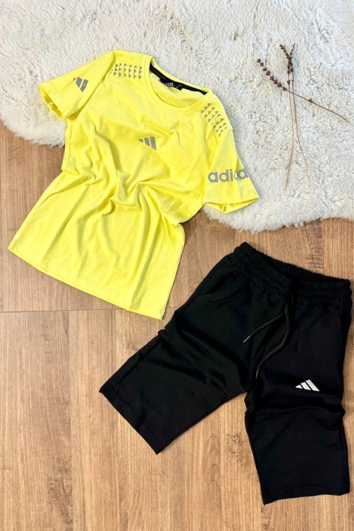 ORTADA ADİDAS OMZU BASKILI KAPRİLİ TAKIM  Sarı