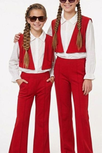 SÜET YELEKLİ 3 LÜ GÖMLEKLİ TAKIM Kırmızı