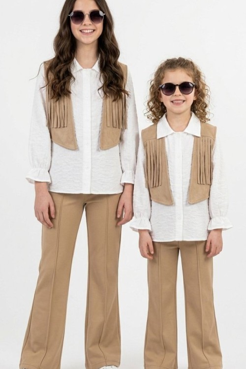 SÜET YELEKLİ 3 LÜ GÖMLEKLİ TAKIM Taba