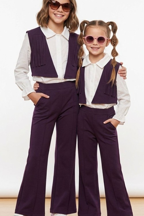 SÜET YELEKLİ 3 LÜ GÖMLEKLİ TAKIM Mürdüm