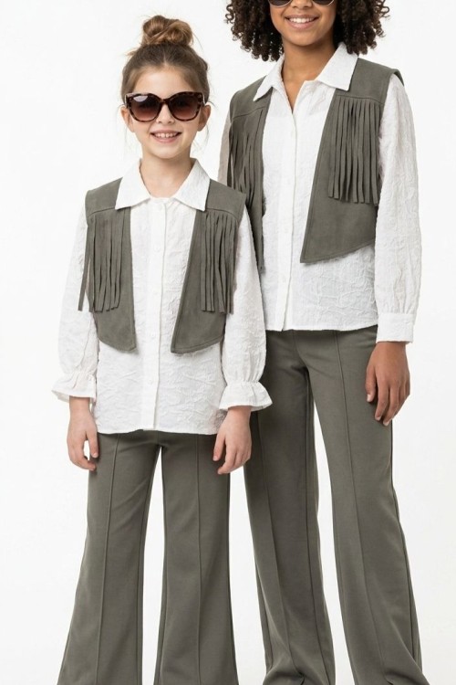 SÜET YELEKLİ 3 LÜ GÖMLEKLİ TAKIM Yeşil