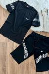 YAN TARAFI TEK NİKE KOLLARI BASKILI KAPRİ TAKIM  Siyah