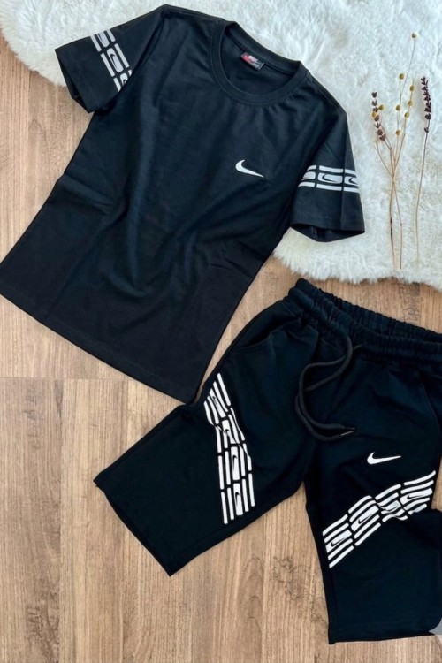 YAN TARAFI TEK NİKE KOLLARI BASKILI KAPRİ TAKIM  Siyah